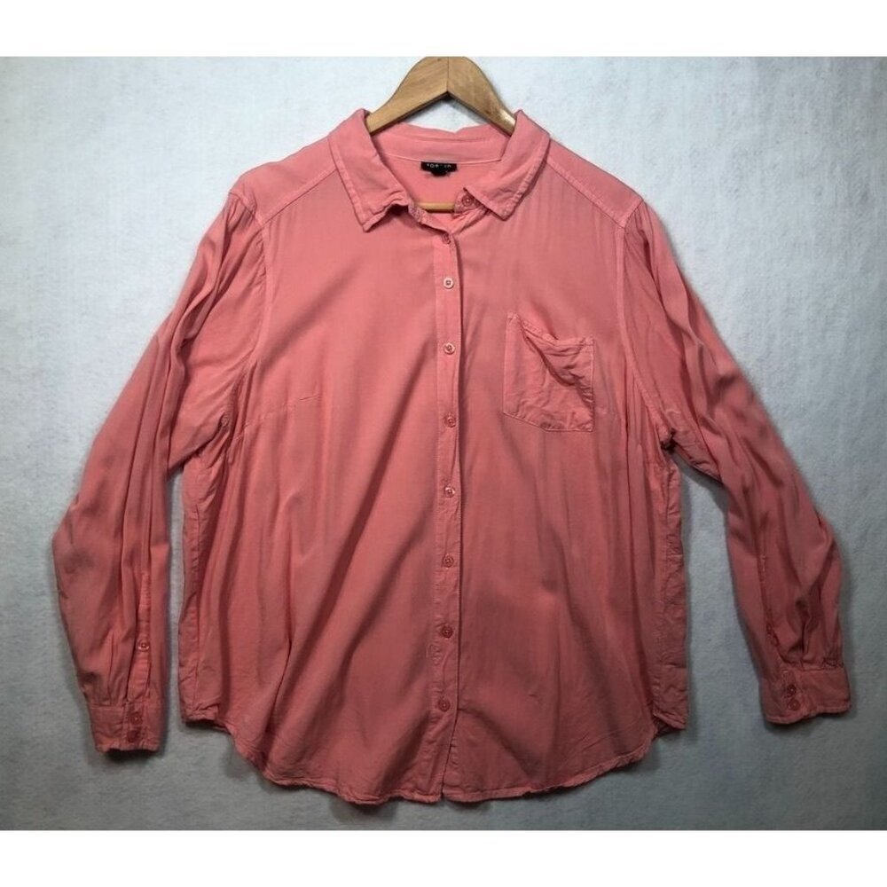 Torrid Button Front Shirt Long Sleeve Lightweight Rayon Peachy Pink Women's 2 2X